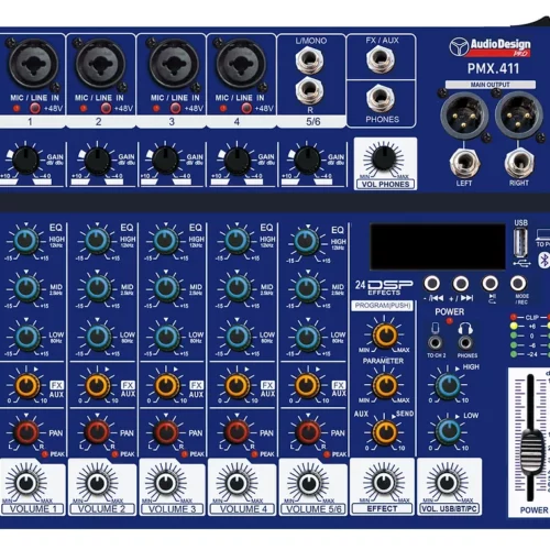 AUDIO DESIGN Mixer 2+1+1 Canali - USB/BT 24 effetti con DSP - Alimentazione USB