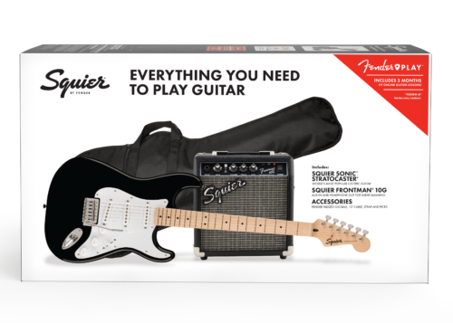 Squier Sonic Stratocaster Pack, Maple Fingerboard, Black, Gig Bag, 10G