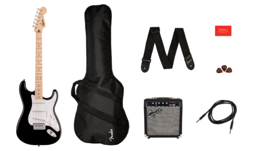 Squier Sonic Stratocaster Pack, Maple Fingerboard, Black, Gig Bag, 10G